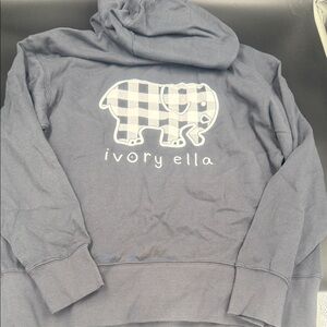 Ivory Ella Navy Hoodie with Plaid Elephant NWOT
